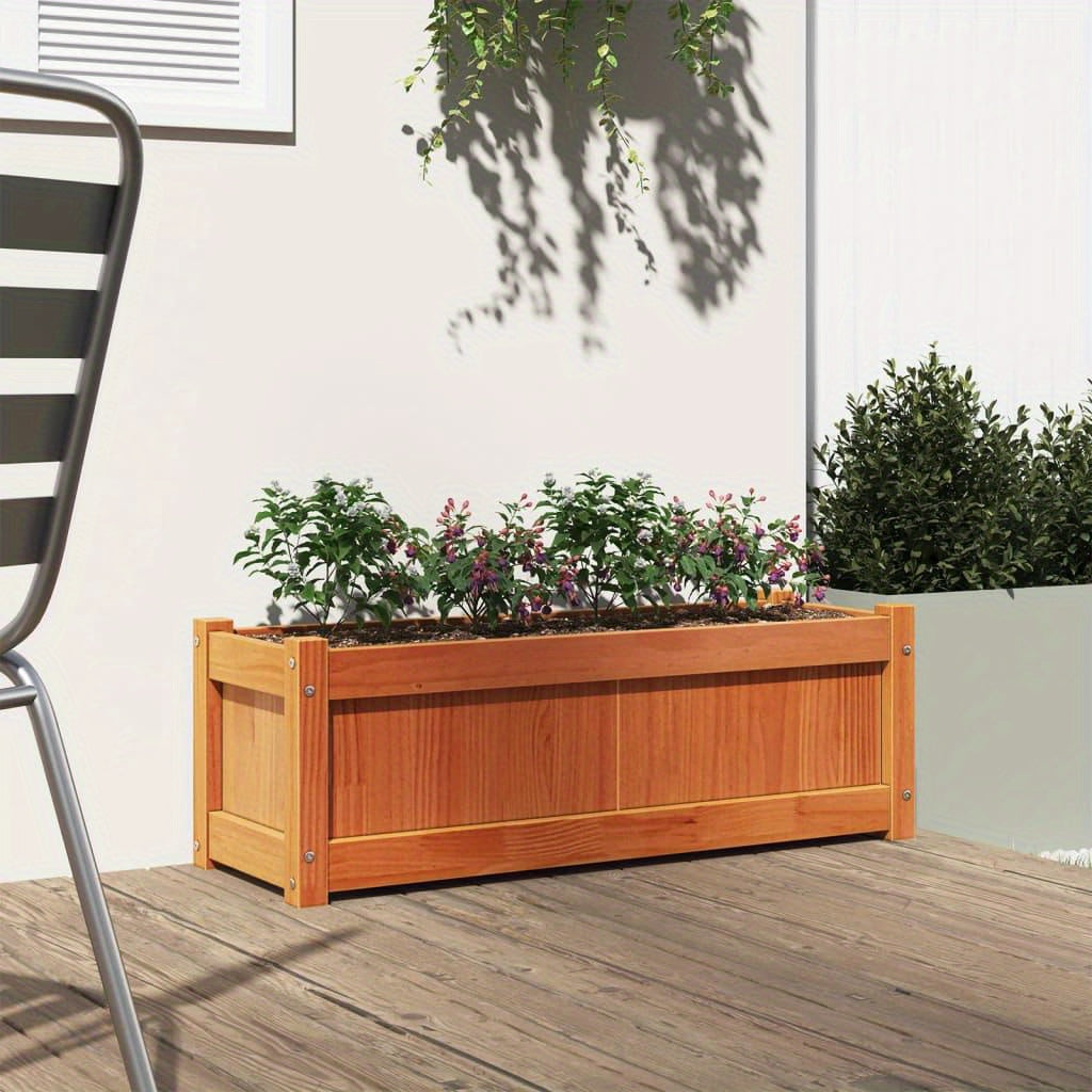 Plantenbak – Bloembak – Moestuinbak – Kruidenbak – Balkonbak – Verhoogde Massief Dennenhouten Plantenbak – 90x31x31 cm – Duurzaam Wax Brown – Eenvoudig te Monteren