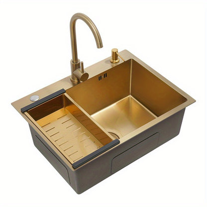 Keukenspoelbak – Spoelbak – Inbouwspoelbak – RVS Spoelbak – Goudkleurige Spoelbak – 60x45 cm – Roestvrij Staal Met Accessoires