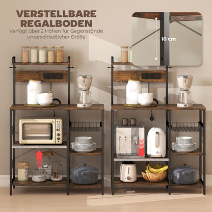 Keukenkast – Vloerkast – Opbergkast – Keukenrek – Keukenmeubel – Rustiek Bruin – 2 Stopcontacten – 5 Planken Met Mand