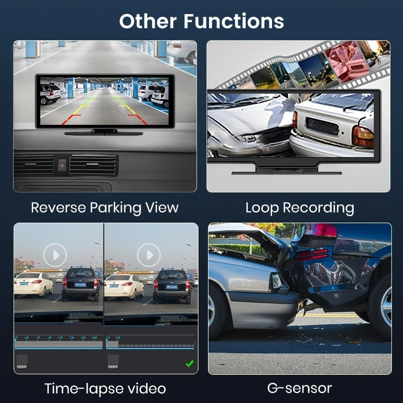 Dashcam – Auto Camera – Recorder – Navigatiesysteem – Beeldscherm – 10,26 Inch Touchscreen – Draadloze CarPlay & Android Auto – Dubbele 4K & Full HD Camera’s – GPS & Nachtzicht – Plug & Play – Links Stuur Variant