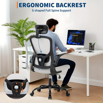 Ergonomische Bureaustoel – Kantoorstoel – Computastoel – Gamestoel – Werkstoel – Verstelbare Hoofdsteun & Armleuningen – Ademend Mesh & 360° Draaibaar