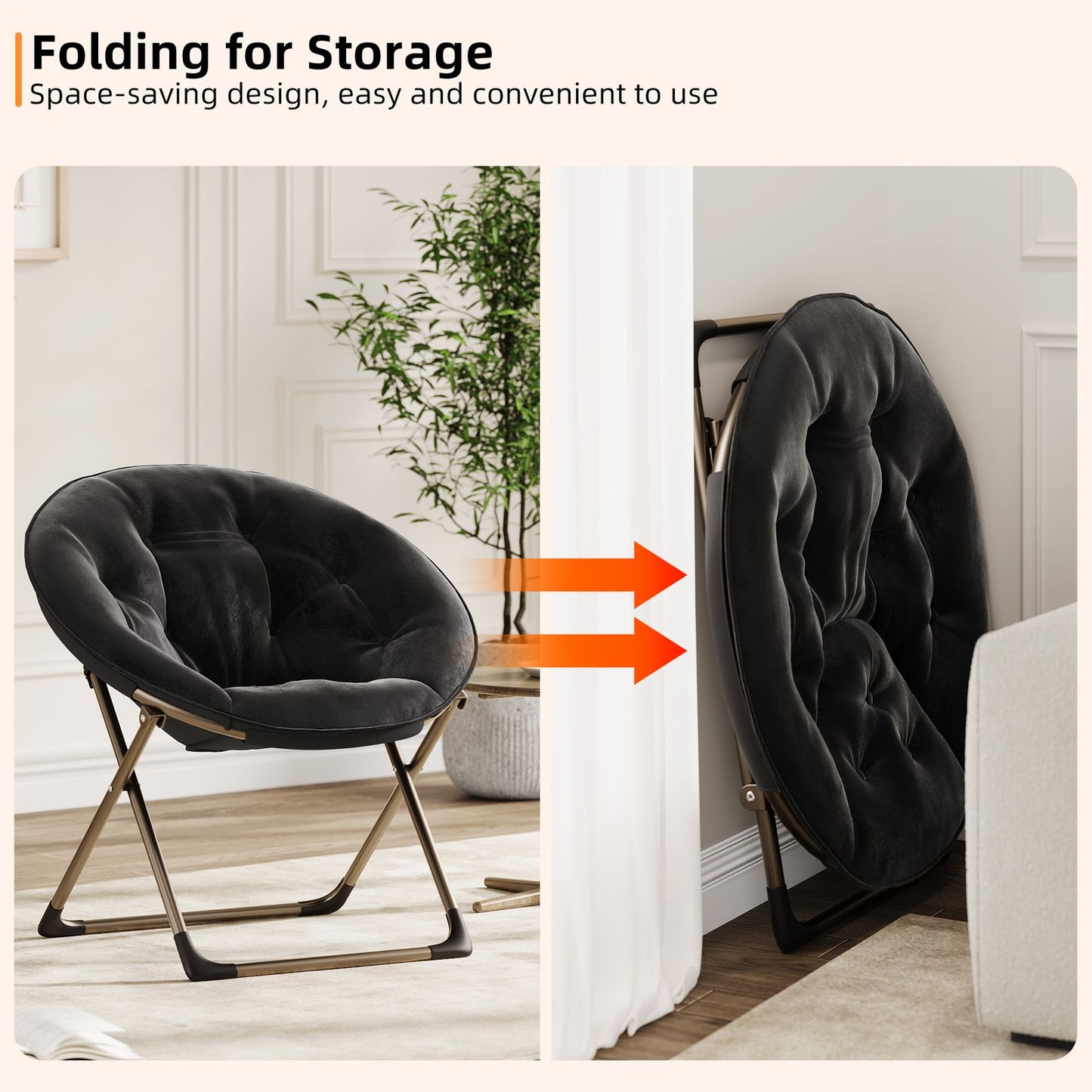 Loungestoel – Fauteuil – Zithoekstoel – Relaxstoel – Inklapbare Stoel – Memory Foam Zitting – Vleugelrugleuning – Ruimtebesparend – Stabiel Metalen Frame – Zwart