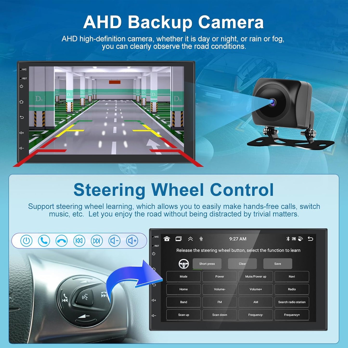 Android 15 2-DIN Autoradio – Multimedia Systeem – Auto Stereo – Navigatie Systeem – Draadloze CarPlay – 7 Inch Touchscreen – 4 GB RAM 64 GB Opslag – Met AHD Achteruitrijcamera & Microfoon
