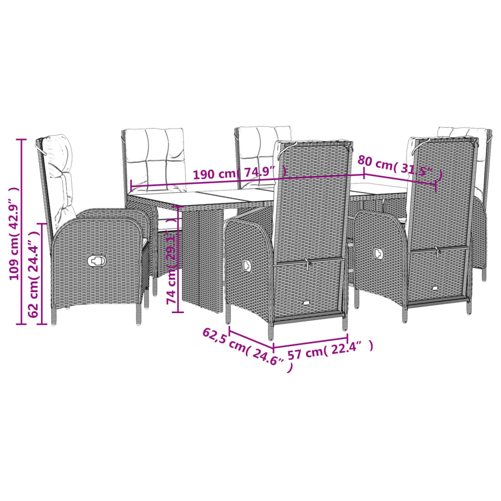 Tuinset – Tuinmeubelset – Loungeset – Terrasmeubels – Balkonset – Verstelbare Rugleuning – Weerbestendig PE-Rattan – Zwarte Kussens