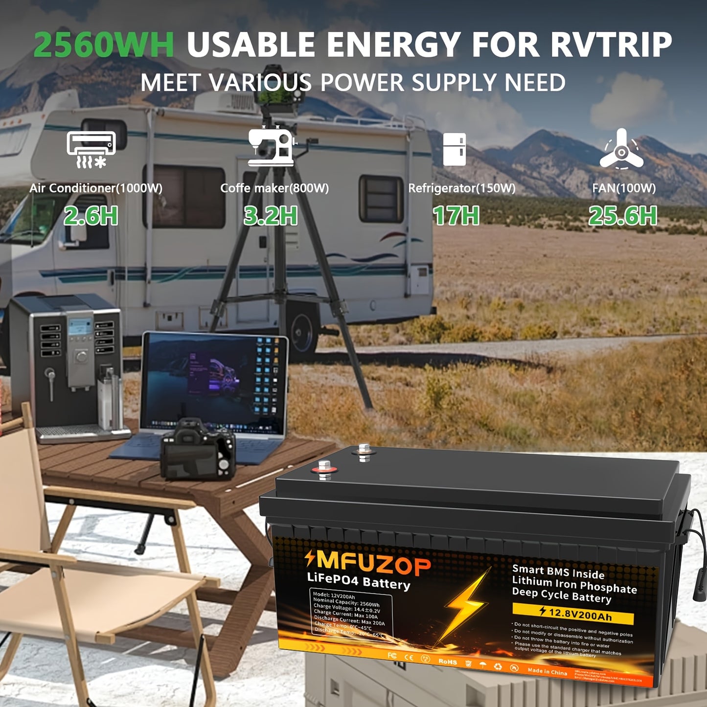 Lithium Accu – LiFePO4 Accu – Bootaccu – Caravanaccu – Zonne-energie Accu – 12V 200Ah – 200A BMS Bescherming – Lange Levensduur 5000+ Cycli