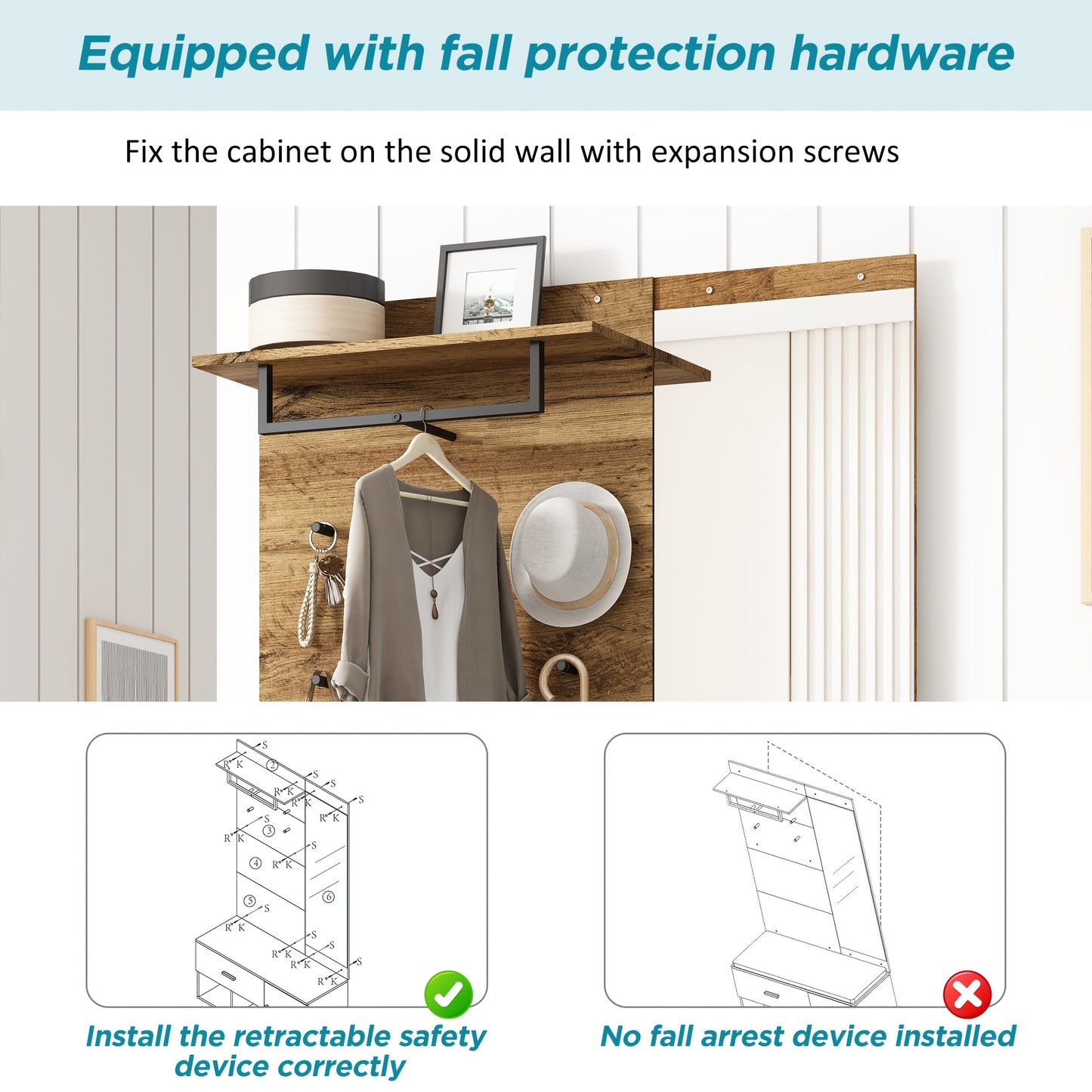 Houten Meubelset Hal – Kledingkast – Schoenenbank – Spiegel – Opbergkast – Hardhout Particleboard – Functioneel Zonder Stroom – Ruimtebesparend Design