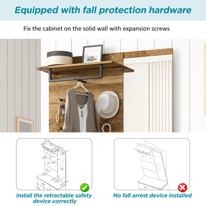 Houten Meubelset Hal – Kledingkast – Schoenenbank – Spiegel – Opbergkast – Hardhout Particleboard – Functioneel Zonder Stroom – Ruimtebesparend Design