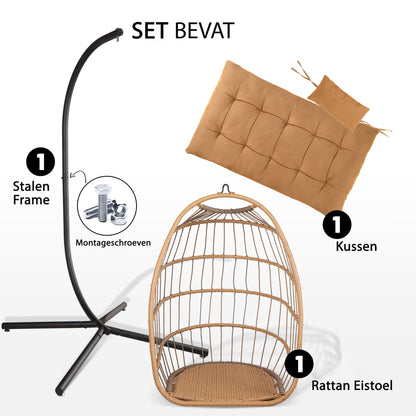 Hangende Ei-stoel – Hangstoel – Schommelstoel – Tuinstoel – Relaxstoel – Met Standaard – Draagvermogen 250 kg – Poedergecoat Stalen Frame