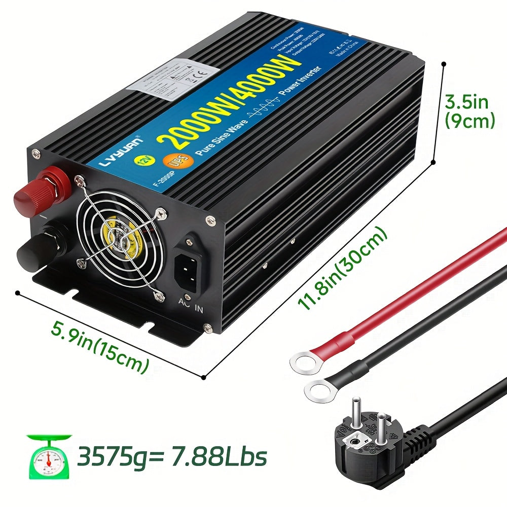 Zuivere Sinus Omvormer – Stroomomzetter – Power Inverter – Spanningsomzetter – DC naar AC Omvormer – 12V Variant – 2000W Continu Vermogen – LCD Display
