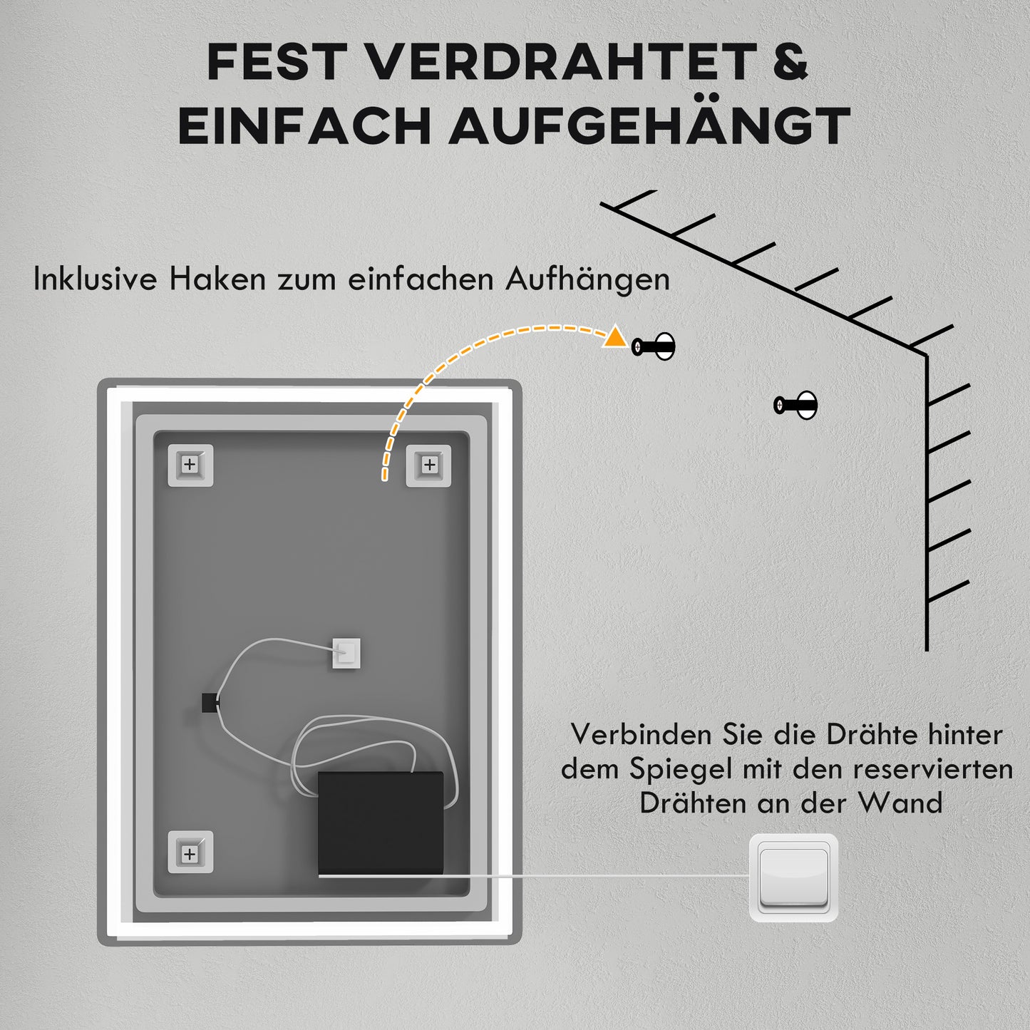 LED Badkamerspiegel – Spiegel, Wandspiegel, Make-up Spiegel, Badkamermeubel Spiegel – Variant Wit – Touchschakelaar – Anti-Dampfunctie – 60 x 80 x 4 cm