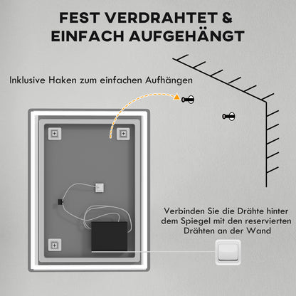 LED Badkamerspiegel – Spiegel, Wandspiegel, Make-up Spiegel, Badkamermeubel Spiegel – Variant Wit – Touchschakelaar – Anti-Dampfunctie – 60 x 80 x 4 cm