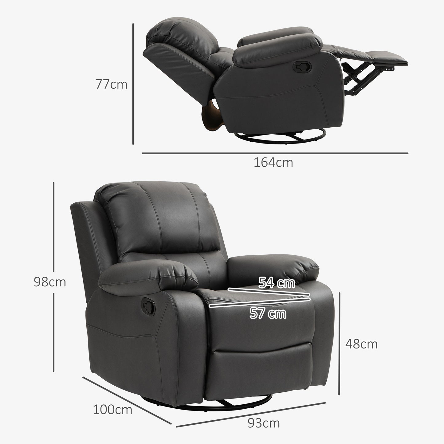 Relaxstoel – Verstelbare Fauteuil – Recliner – Draaistoel – Zitstoel – 360° Draaibaar – Stevig Stalen Frame Tot 150 Kg – Zwart Design 93x100x98 cm