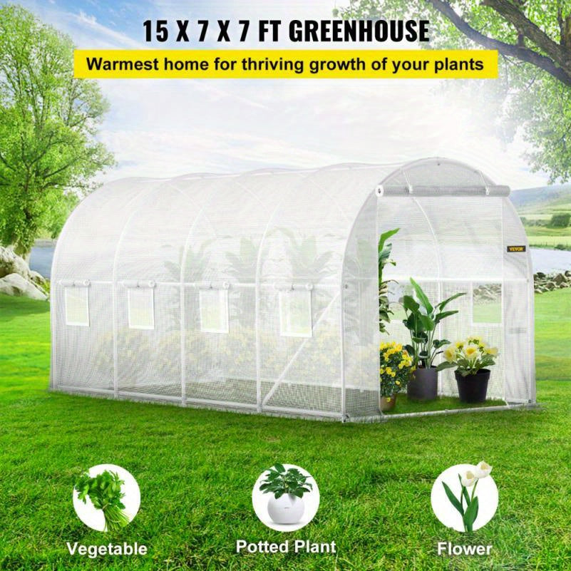 Draagbare Kas – Tuinkas – Serre – Plantenkas – Groentekas – Stalen Frame – 4,57x19,81 Meter – Ritsdeuren Met Oprolbare Ramen