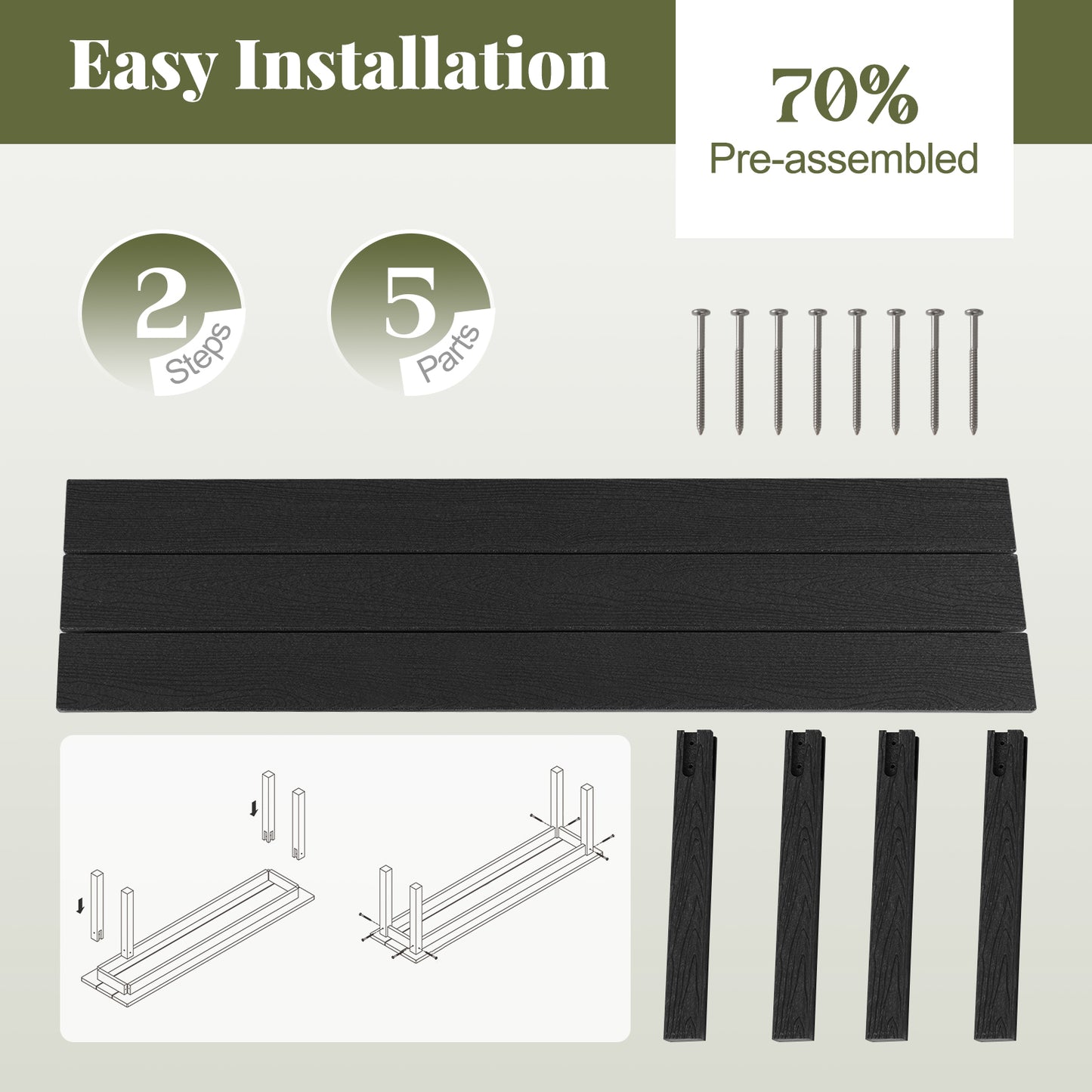 Tuinbank – Buitenbank – Zitbank – Parkbank – Balkonbank – HDPE Materiaal – 140 cm Lang – 340 kg Draagvermogen