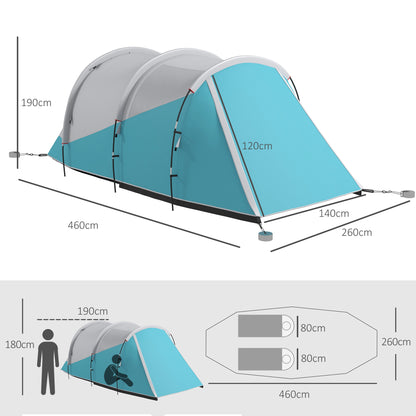 Gezinstent – Campingtent – Tunnel Tent – Reistent – Kampeertent – Voor 4-5 Personen – Ventilerend Met 2 Deuren – Eenvoudig Op Te Zetten – Blauw – 4,6 x 2,6 x 1,9 m