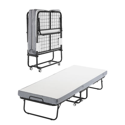 Inklapbaar Logeerbed – Vouwbed – Opklapbed – Campingbed – Gastbed – Comfortabel 4 cm Schuimmatras – Mobiel Met Wieltjes – Wit