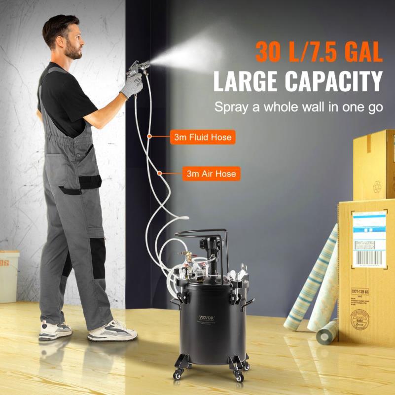 Automatische Verfspuit Drukpot – Verfcontainer – Spuitpot – Verfspuittank – Verfpot – 30 Liter Inhoud – Ingebouwde Roerfunctie – Max 70 PSI
