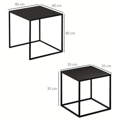 Salontafel – Koffietafel – Bijzettafel – Woonkamertafel – Tafeltje – Set Van 2 – Modern Design – Stalen Frame Zwart – 120x59x45 cm – Draagkracht 10 kg