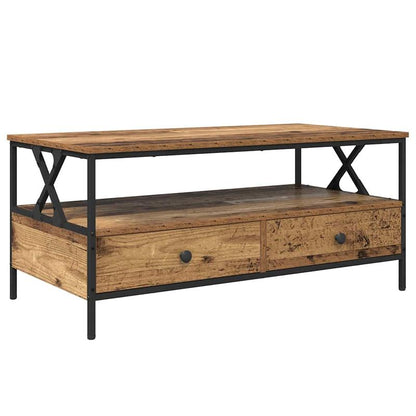 Modern Coffee Table with Storage - Heavy-Duty Old Wood Construction, Easy Assembly Living Room Center Table, Space-Saving Design, Sturdy Legs - for Living Room, Office, Apartment - 100x51x45cm (39x20x18in) - All-Season Use, H