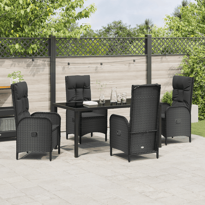 5-Delige Tuinset – Tuinmeubelset – Terrasmeubel – Buitenstoelenset – Poly-Rattan Loungeset – Zwart – Weerbestendig Rattan Frame – Afneembaar Kunststof Tafelblad