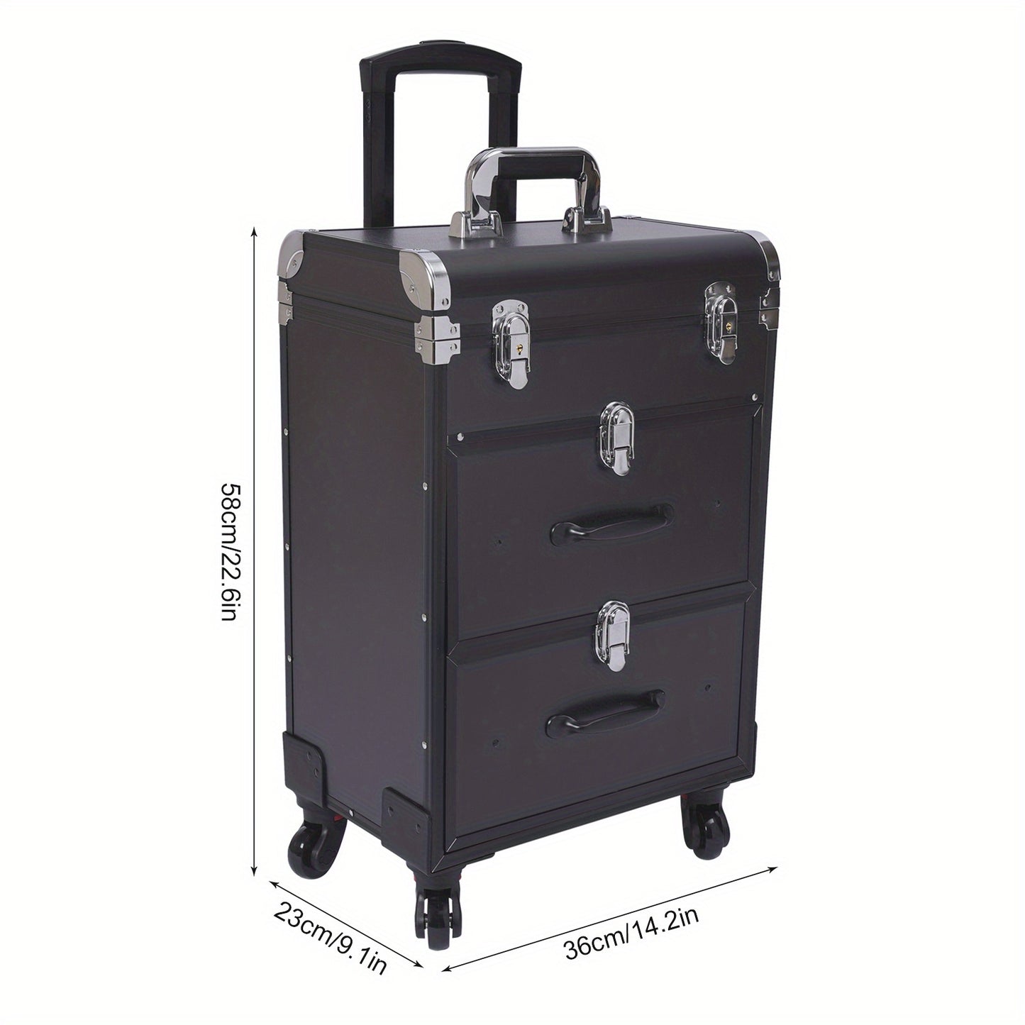 Make-up Koffer – Make-up Trolley – Cosmetica Opbergkoffer – Beauty Koffer – Make-up Kist – Aluminium Frame – 3-laags Met Wieltjes – Zwart