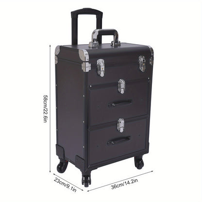 Make-up Koffer – Make-up Trolley – Cosmetica Opbergkoffer – Beauty Koffer – Make-up Kist – Aluminium Frame – 3-laags Met Wieltjes – Zwart