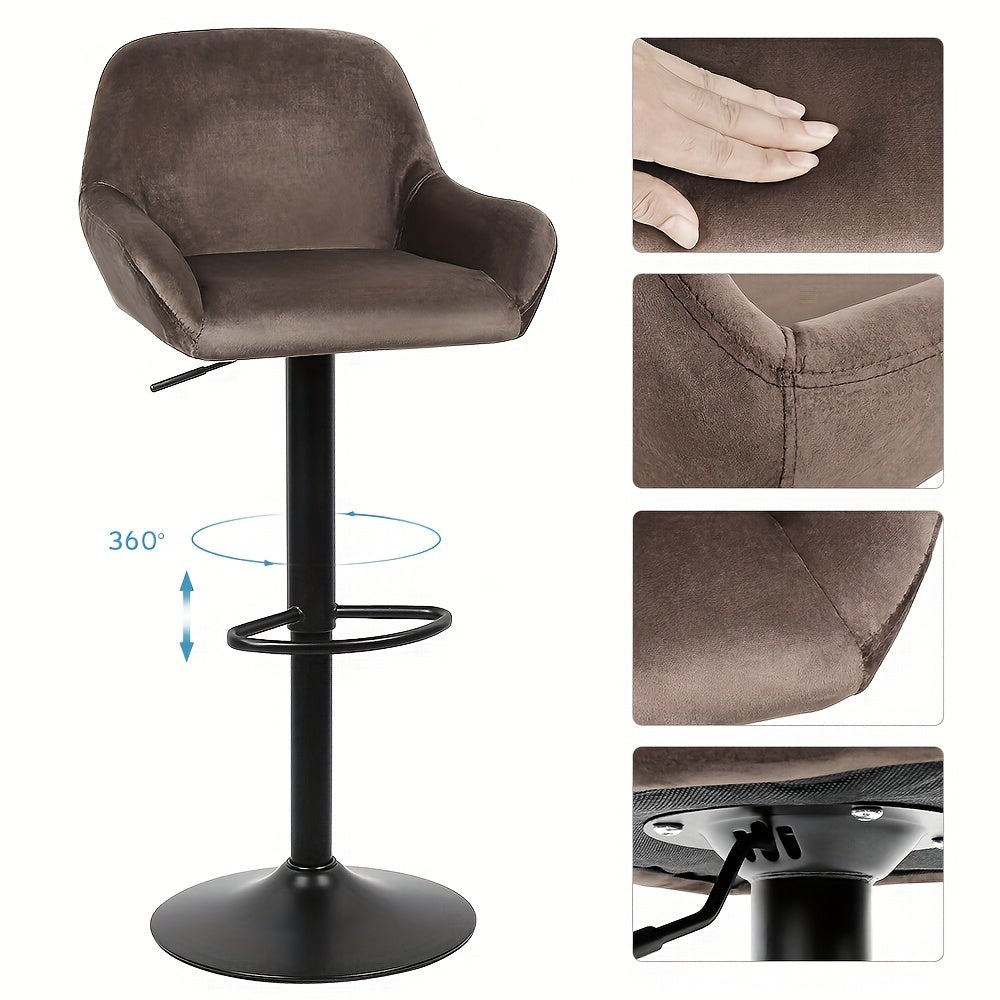 Barstoelen – Barkrukken – Keukenstoelen – Barstoelen Met Rugleuning – Set Van 2 – Moderne Velvet Bekleding – 360° Draaibaar – Verstelbare Hoogte 40x50x86-106cm – Bruin – Met Zwart Metalen Frame