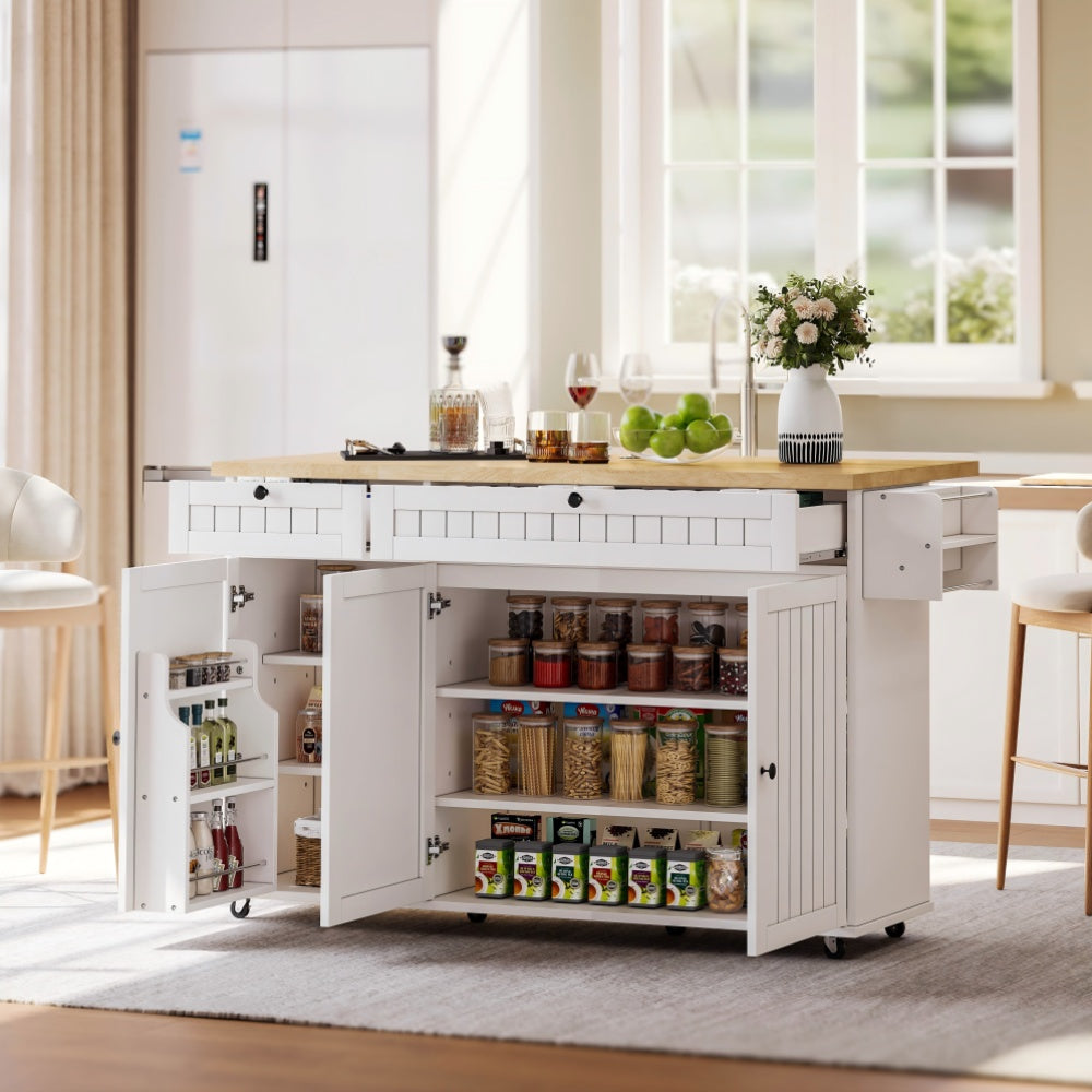 Keukenblok – Keukenkast – Keukenmeubel – Keukeneiland – Kitchenette – Mobiel met Inklapbaar Werkblad – Zes Wielen met Rem – Zwart Modern Design