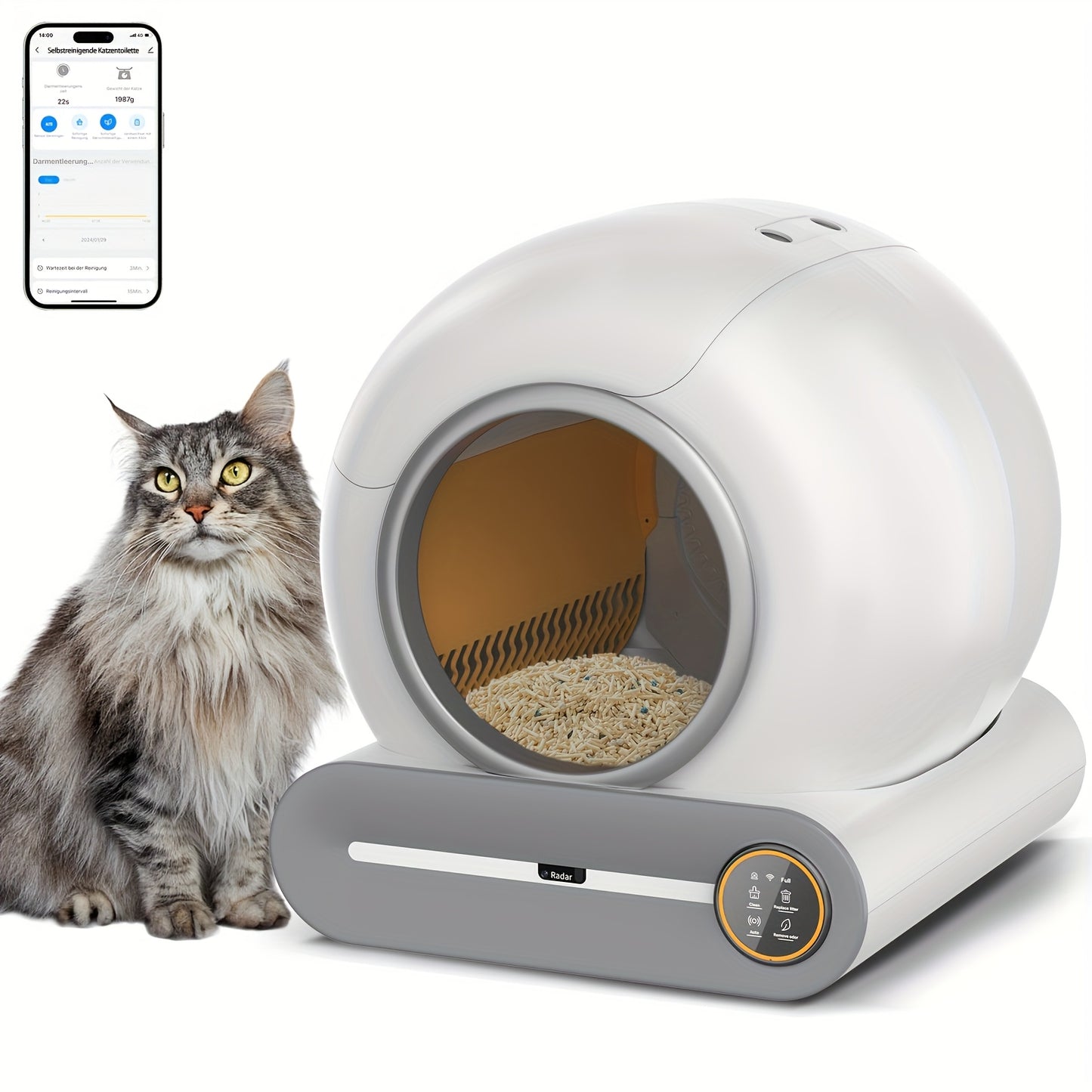 Automatische Zelfreinigende Kattenbak – Slimme Kattenbak – Zelfreinigende Kattenbak – Kattenbak Met App – Automatische Kattenbak – Groot 68L + 9L Afvalcontainer – Geurverwijdering & 2.4G WiFi App-bediening