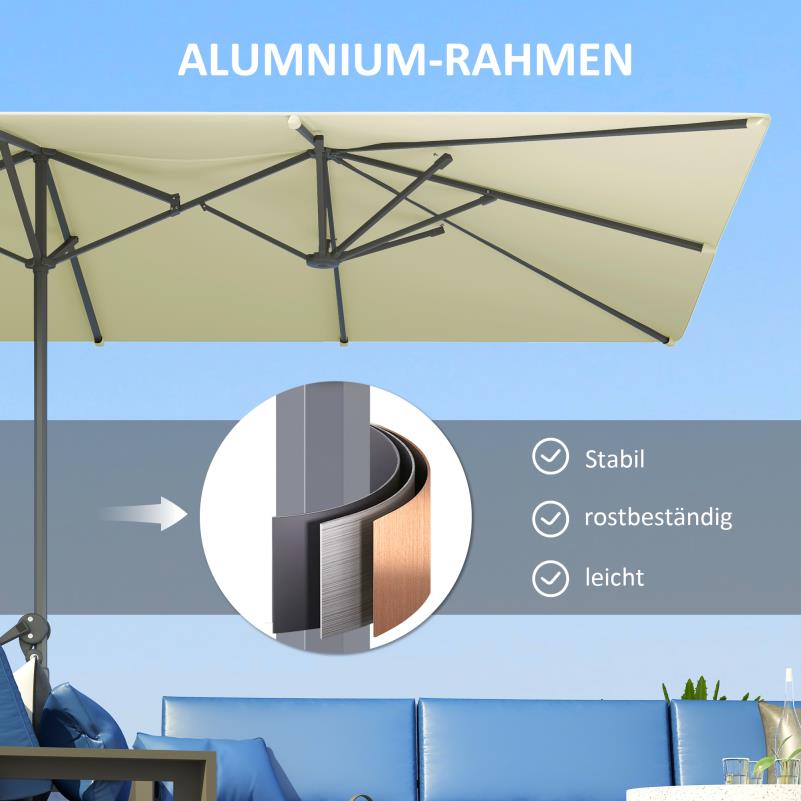 Parasol – Dubbele Parasol – Balkonparasol – Tuinparasol – Zonnescherm – UV50+ Bescherming – Windproof Aluminium Frame – Crank Mechanisme – 451x264 cm – Crèmekleurig
