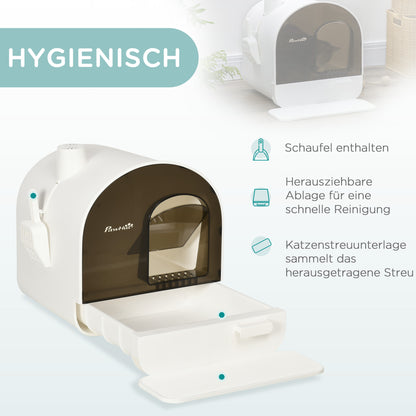 Kattenbak – Kattenbakje – Katten WC – Katten Toilet – Kattenbak Met Filter – Gesloten Design – Inclusief Vervangfilter – Mat Tegen Strooisel – 43x44x47 cm – Zwart/Wit