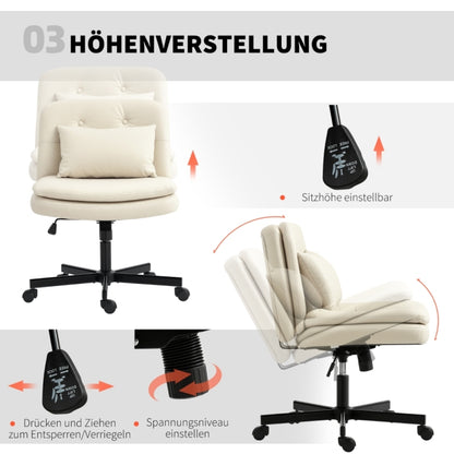 Bureaustoel – Kantoorstoel – Office Chair – Draaistoel – Bureaustoelen – Verstelbaar in Hoogte – Kunstleren Bekleding – Ergonomische Lendensteun – Zonder Armleuningen – Beige – Met Wieltjes – Met Extra Kussen – Met Voetensteun – Stabiel Metalen Onderstel