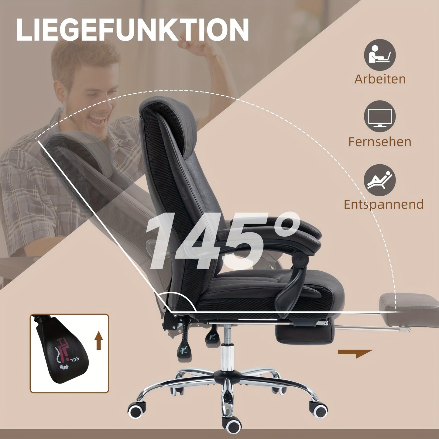 Ergonomische Bureaustoel – Bureaustoel – Werkstoel – Kantoorstoel – Directiestoel – Verstelbare Hoogte – Kantelfunctie 145° – Matzwart – Stevig Aluminium Frame – Max 120 kg Belastbaar