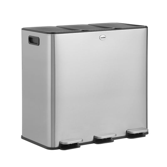 Drievoudige Prullenbak – Afvalbak – Recyclingbak – Selectiebak – Keukenbak – RVS Geborsteld – 3x20L Compartimenten – Voetbediening & Anti-Vingerafdruk Coating