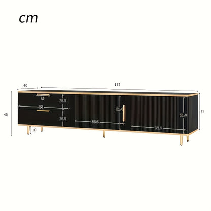 TV-stand – Tv-kast – Tv-meubel – Tv-unit – Zwarte TV-meubel met Gouden Handgrepen – Duurzaam Bamboe – Eenvoudige Montage
