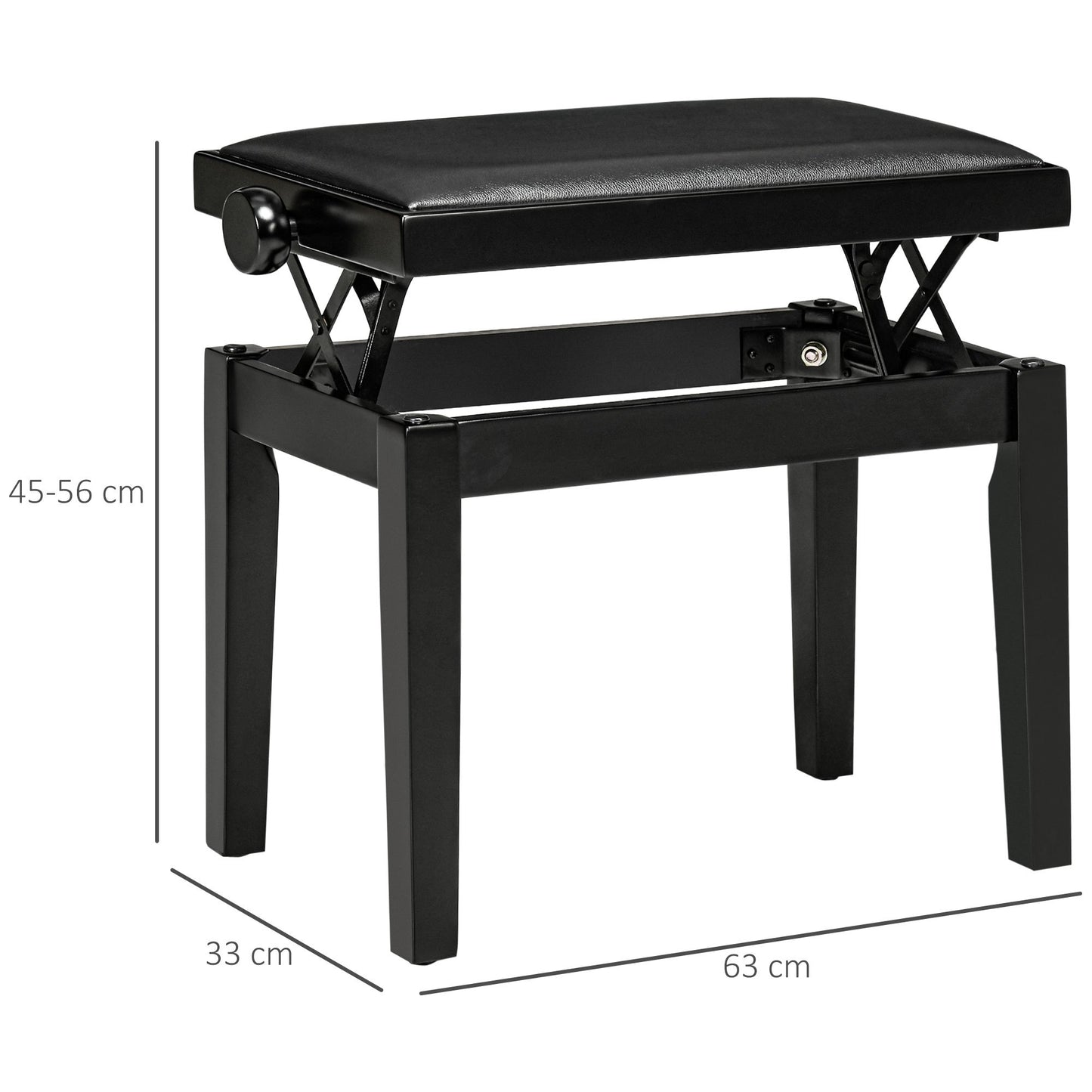 Pianobank – Piano Kruk – Keyboard Bank – Muziekbank – Zwarte Verstelbare Hoogte – Kunstleer Zitting – Massief Rubberhout Frame – Hoogglans Afwerking