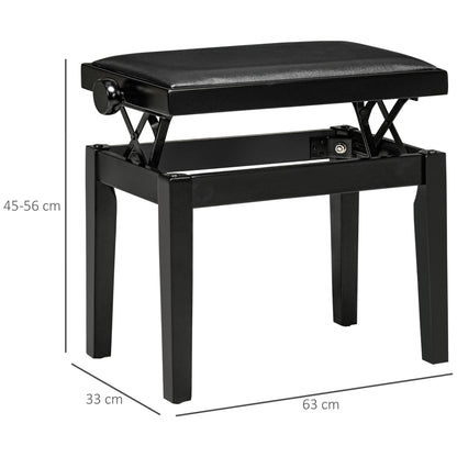 Pianobank – Piano Kruk – Keyboard Bank – Muziekbank – Zwarte Verstelbare Hoogte – Kunstleer Zitting – Massief Rubberhout Frame – Hoogglans Afwerking