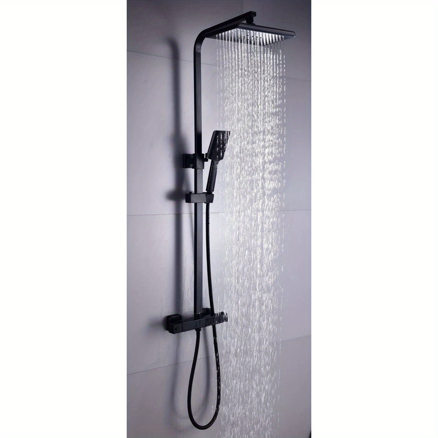 Douchesysteem Thermostaat – Douche Set – Regendouche – Handdouche – Douchekop – Zwart – Verstelbare Stang 90-110 cm – Duurzaam Chroom Messing