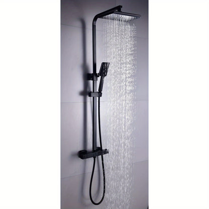 Douchesysteem Thermostaat – Douche Set – Regendouche – Handdouche – Douchekop – Zwart – Verstelbare Stang 90-110 cm – Duurzaam Chroom Messing