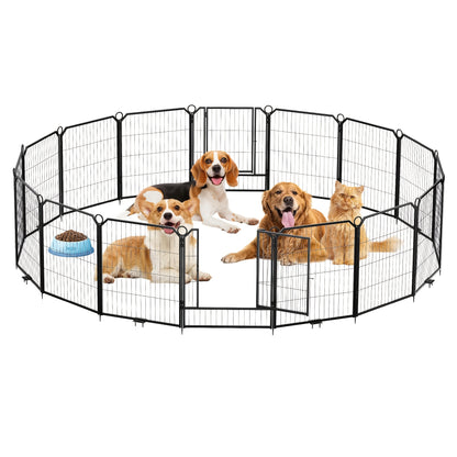 16 Panels 81.28 cm Height Heavy Duty Dog Playpen | Folding Indoor Outdoor Anti-Rust Iron Dog Exercise Fence with Door for Large Medium Small Dogs and Pets, Assembled by GAOMON
