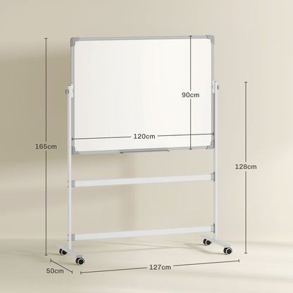 Magnetisch Whiteboard – Whiteboard Bord – Schrijfbord – Presentatiebord – Mobiel Whiteboard – 120 x 90 cm – Draaibaar Met Metalen Frame – Inclusief Marker En Wisser