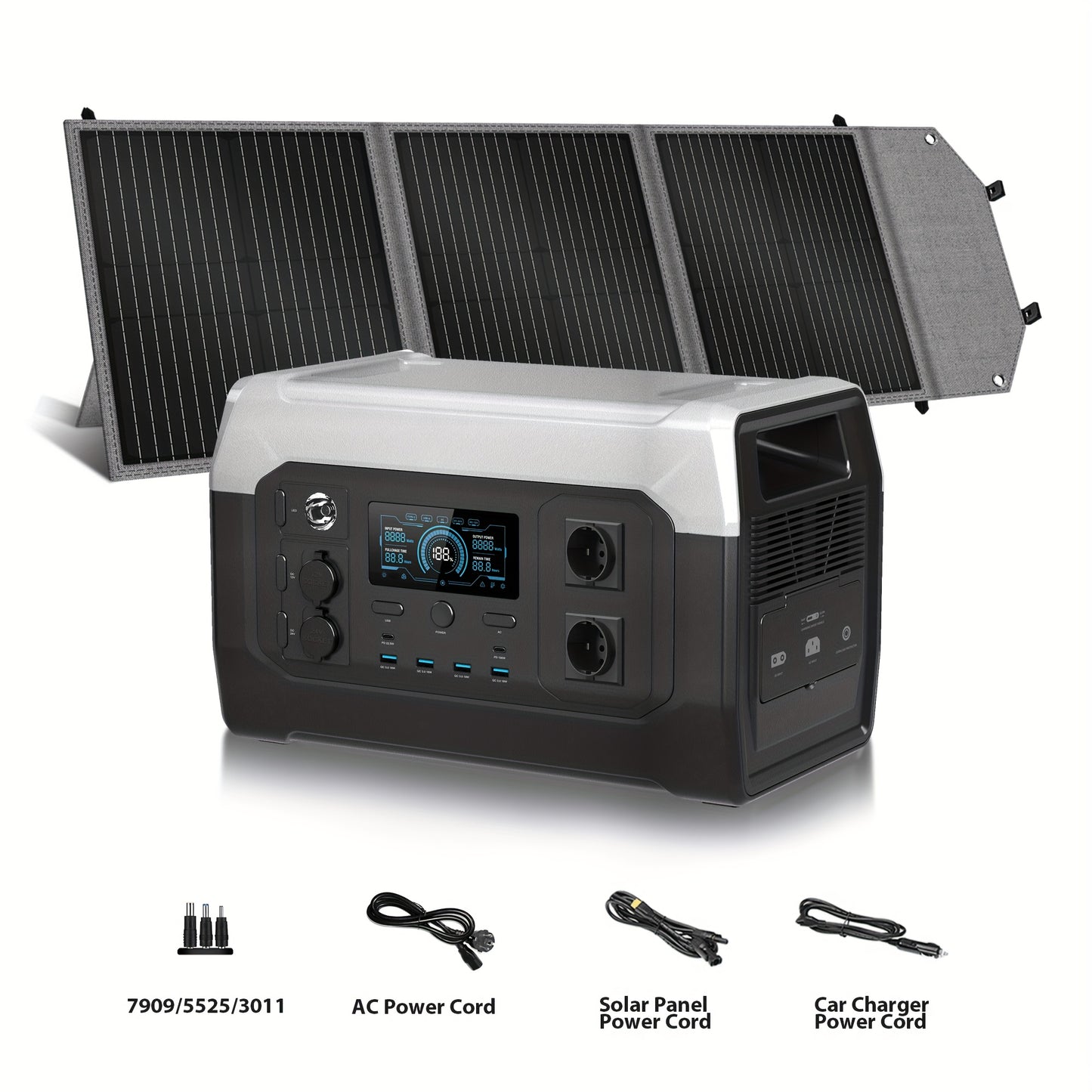 Powerstation – Zonne-Generator – Draagbare Krachtcentrale – Camping Accu – Noodstroomvoorziening – 1024Wh LiFePO4 Batterij – 3600W Piekvermogen met Inklapbaar Zonnepaneel