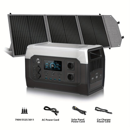 Powerstation – Zonne-Generator – Draagbare Krachtcentrale – Camping Accu – Noodstroomvoorziening – 1024Wh LiFePO4 Batterij – 3600W Piekvermogen met Inklapbaar Zonnepaneel