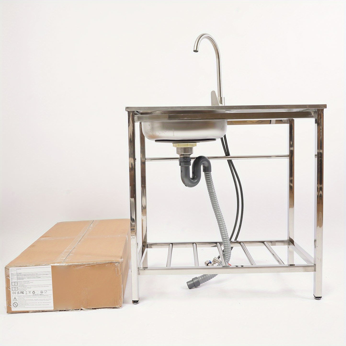 Keukenspoelbak – Spoelbak – Gootsteen – Wasbak – Enkele Spoelbak – Roestvrij Staal – Vrijstaand Met Werkbank – 76x43x78 cm – Gepolijst – No-Rim Design