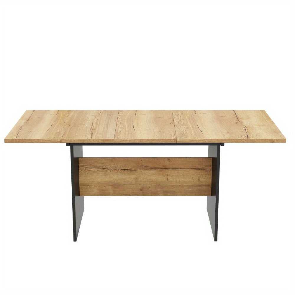 Eettafel – Keukentafel – Tafel – Uitschuiftafel – Eetkamertafel – Uitschuifbaar 140-180 cm – Voor 4-6 Personen – Natuurlijk Houtnerf Met Matzwarte Details