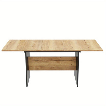 Eettafel – Keukentafel – Tafel – Uitschuiftafel – Eetkamertafel – Uitschuifbaar 140-180 cm – Voor 4-6 Personen – Natuurlijk Houtnerf Met Matzwarte Details