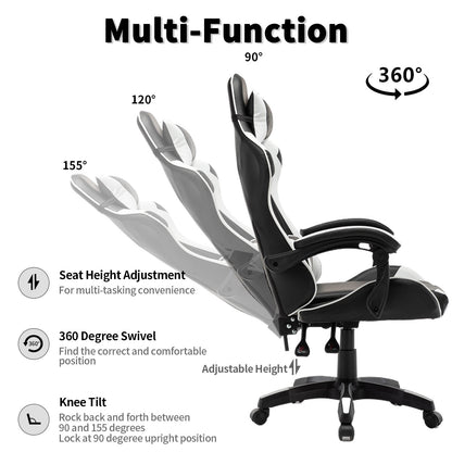 Gamingstoel – Gamestoel – Gaming Chair – Bureaustoel – Game Stoel – Ergonomisch Design – Kunstleer Bekleding – Verstelbare Rugleuning – 360° Draaibaar – Wit