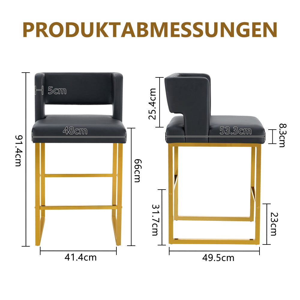 2 Sets of Nordic-Style Black Bar Stools | Square Design with Golden Metal Legs for a Sleek And Comfortable Look, Designed to Meet Diverse Product Needs, Metal Material, Assembled