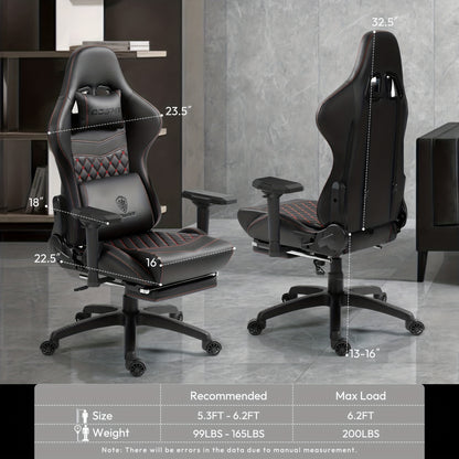 Ergonomische Gamingstoel – Bureaustoel – Office Chair – PC Stoel – Race Stoel – 4D Verstelbare Armleuningen – Hoge Rugleuning Met Hoofd- en Lendensteun – PU Leder Zwart