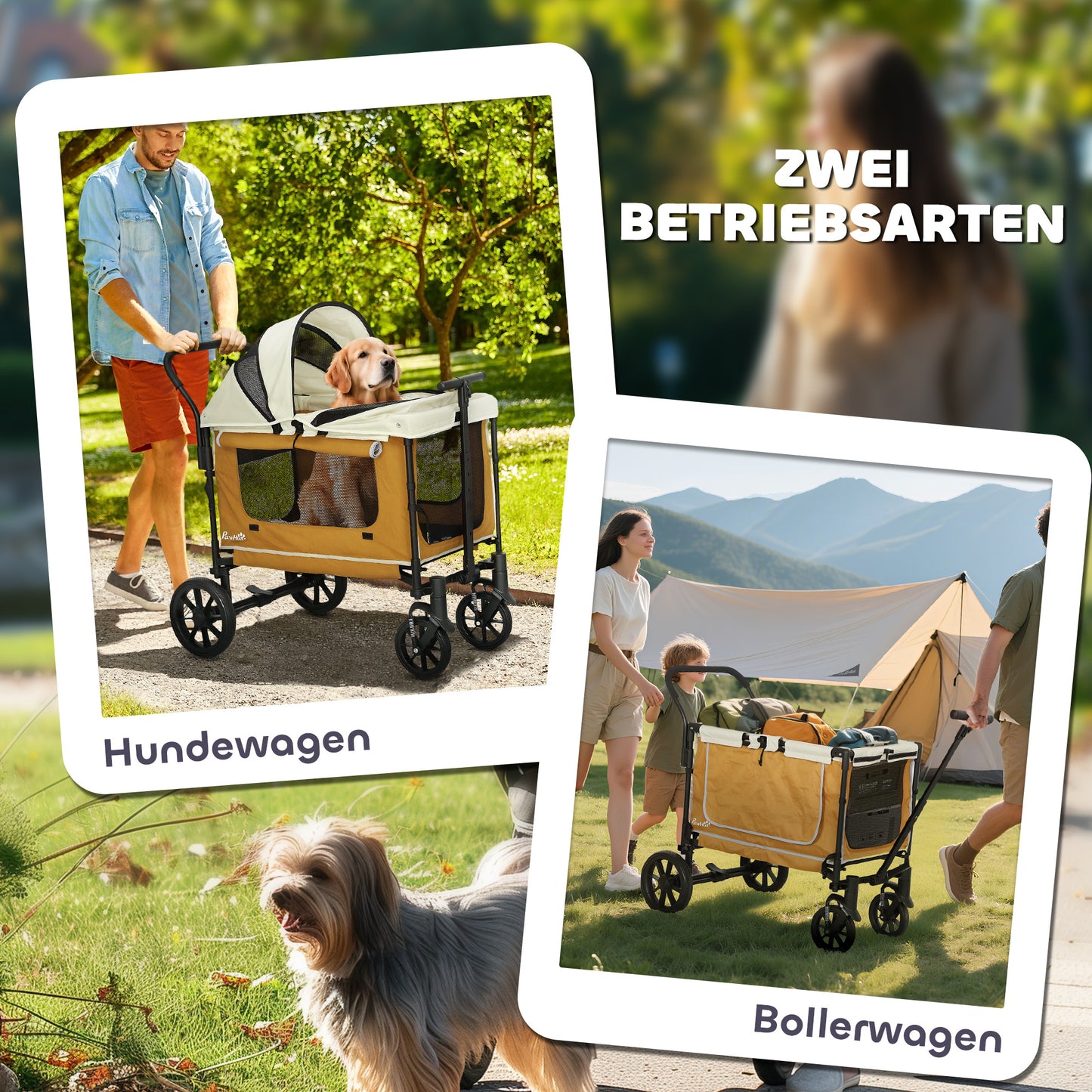 Opvouwbare Hondenwagen – Hondenbuggy – Huisdierenwagen – Wandelwagen – Dierenbuggy – Bruin – Geschikt Voor Huisdieren Tot 30 Kg – Ruim En Comfortabel Interieur 110x65x102 cm